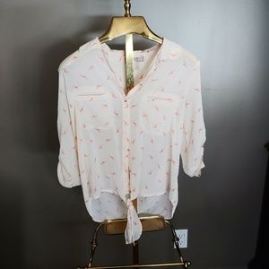 Cream Blouse with Pink Flamingos